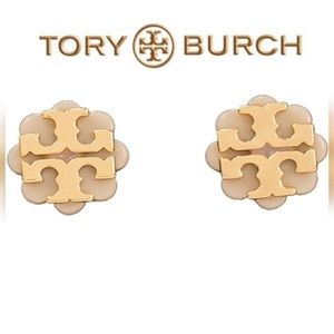 Tory Burch Logo Resin Flower Stud Earrings Ivory/Gold